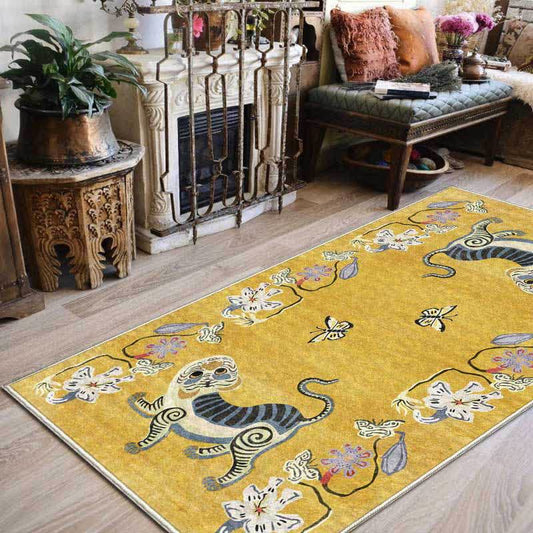 Weicher Vintage-Teppich mit Tiger- und Blumenmuster - 153cm x 244cm - image 0