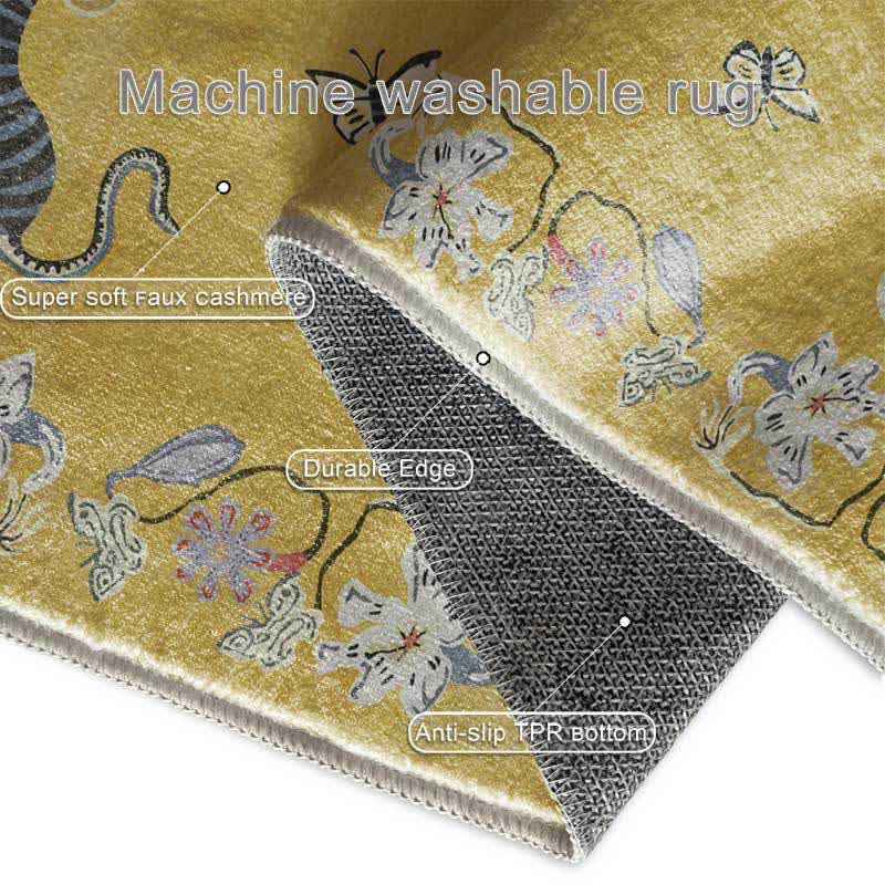 Weicher Vintage-Teppich mit Tiger- und Blumenmuster - image 4