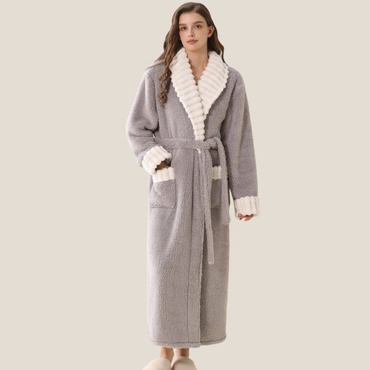 Langer Plüsch-Fleece-Bademantel mit Taschen - Grau - XL - image 0