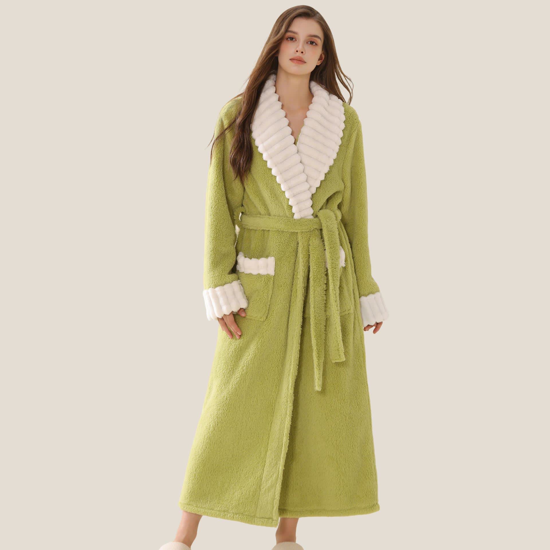 Langer Plüsch-Fleece-Bademantel mit Taschen - Grün - XL - image 2