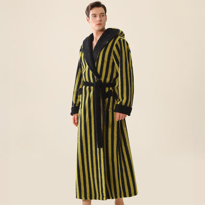 Warmer Unisex-Bademantel aus gestreiftem Fleece mit Kapuze - image 7