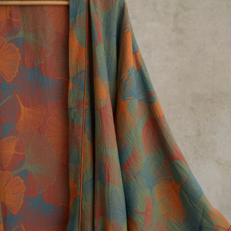 Kimono-Bademantel aus Baumwolle mit Ginkgoblatt-Print - image 4