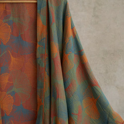 Kimono-Bademantel aus Baumwolle mit Ginkgoblatt-Print - image 4