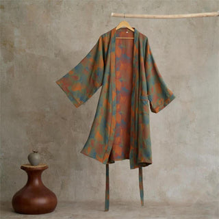 Kimono-Bademantel aus Baumwolle mit Ginkgoblatt-Print - 2XL - image 0