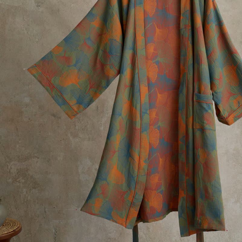 Kimono-Bademantel aus Baumwolle mit Ginkgoblatt-Print - image 2