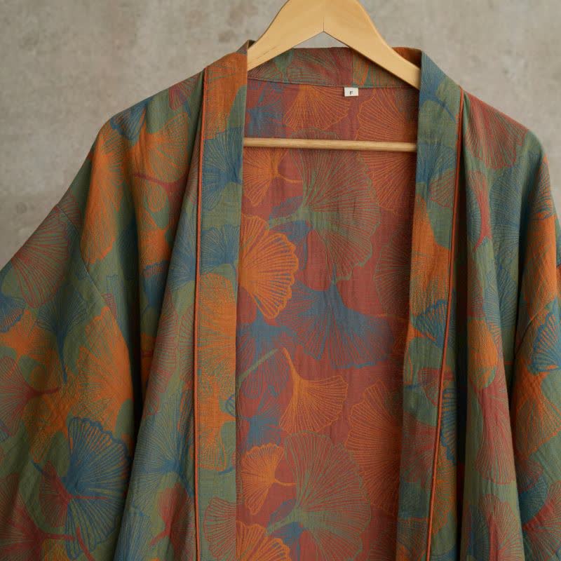Kimono-Bademantel aus Baumwolle mit Ginkgoblatt-Print - image 3