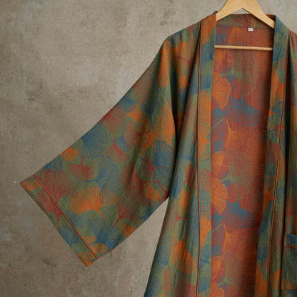 Kimono-Bademantel aus Baumwolle mit Ginkgoblatt-Print - image 1