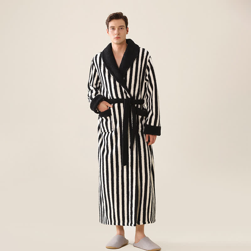 Warmer langer Unisex-Bademantel aus gestreiftem Fleece - image 5