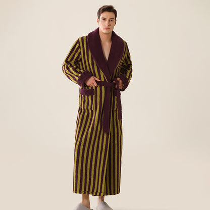Warmer langer Unisex-Bademantel aus gestreiftem Fleece - image 9