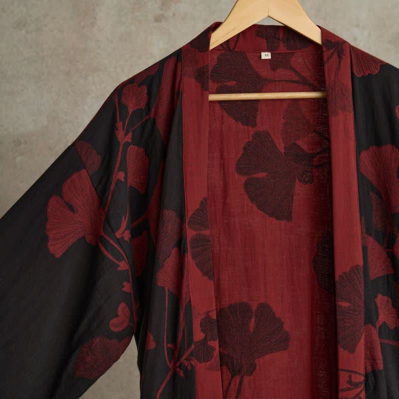 Großer Kimono-Bademantel aus Baumwolle mit Ginkgoblättern - image 17
