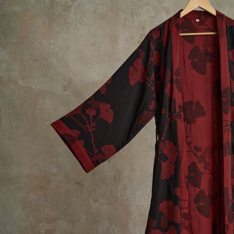 Großer Kimono-Bademantel aus Baumwolle mit Ginkgoblättern - image 16