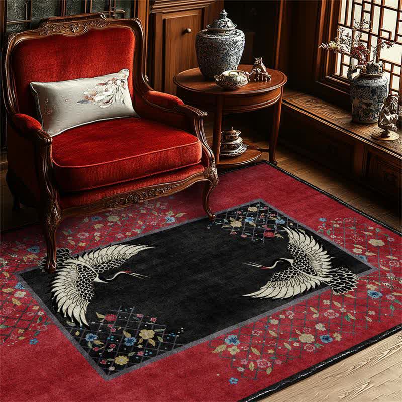 Rutschfester Teppich mit floralem Mandschurenkranich - 153cm x 244cm - image 0