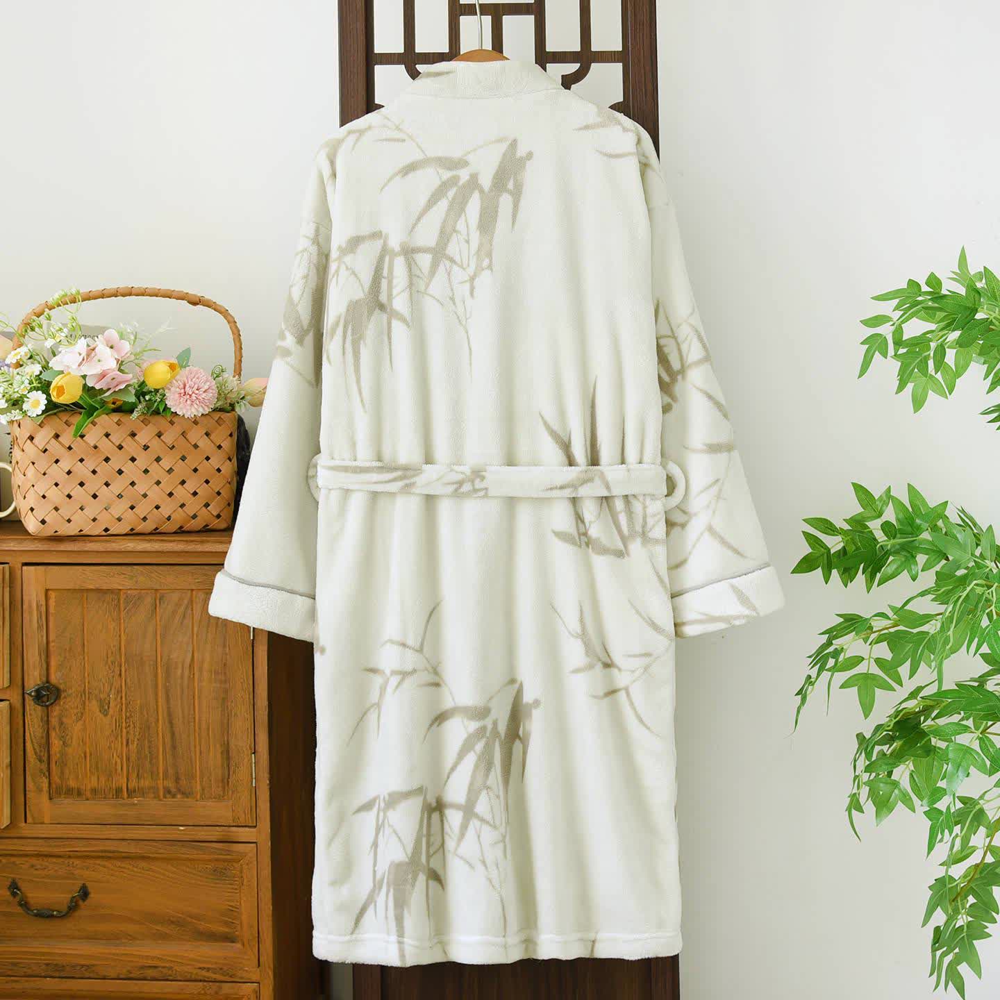 Unisex-Bademantel aus Fleece mit Bambusdruck - image 1