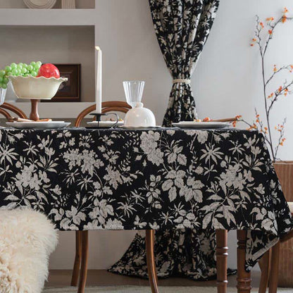 Jacquard-Tischdecke im pastoralen Stil mit Blumenmuster - Schwarz - 140cm x 260cm - image 0