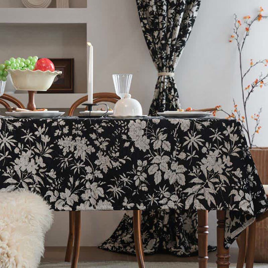 Jacquard-Tischdecke im pastoralen Stil mit Blumenmuster - Schwarz - 140cm x 260cm - image 0