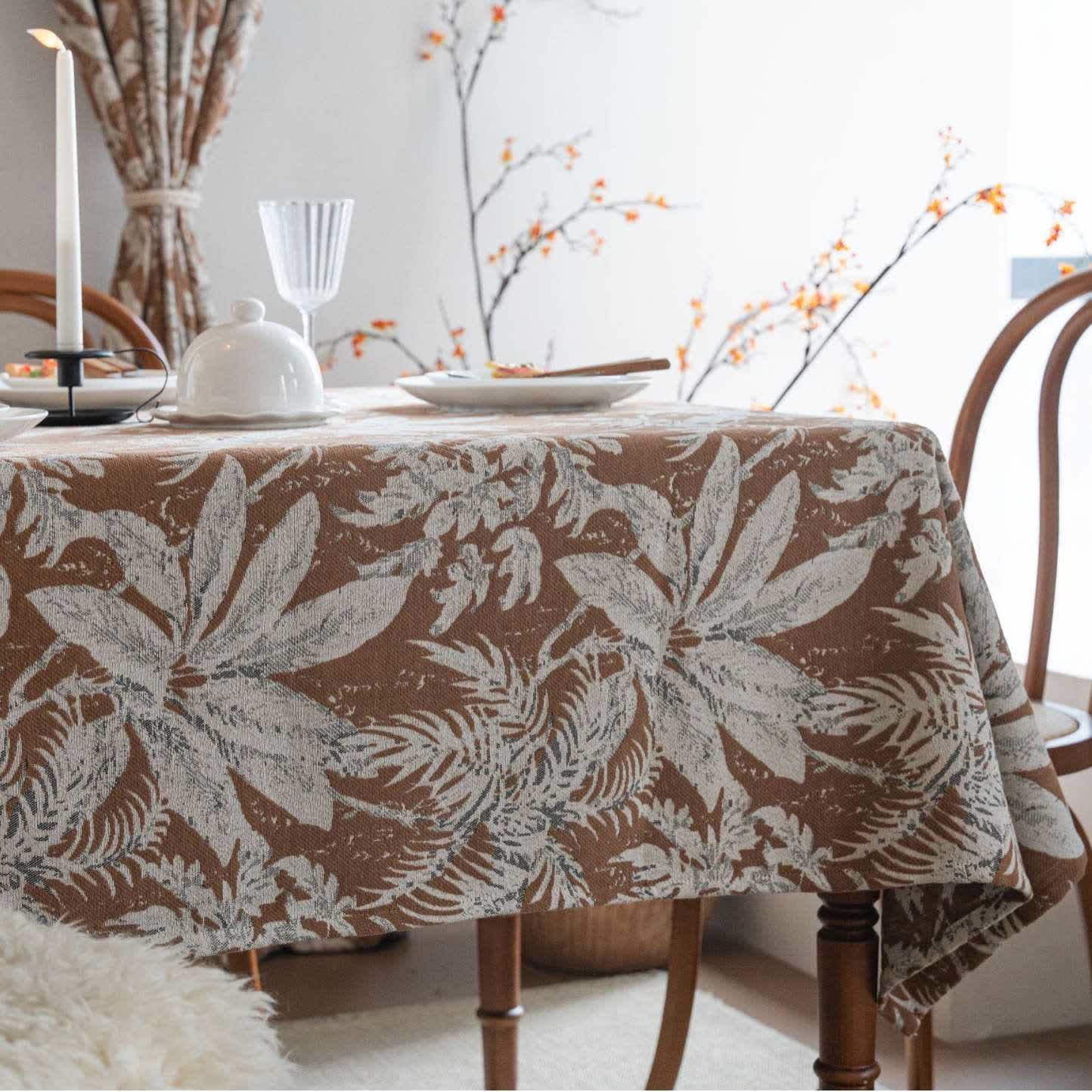 Jacquard-Tischdecke mit tropischem Inselblattmuster - Khaki - 140cm x 260cm - image 1