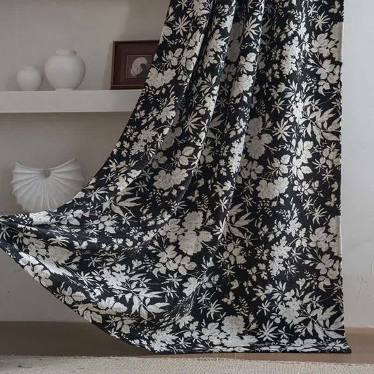 Jacquard-Vorhang im pastoralen Stil mit Blumenmuster - Stangentasche - Schwarz - 140cm x 260cm - image 0