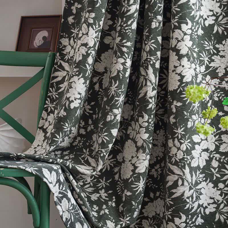 Jacquard-Vorhang im pastoralen Stil mit Blumenmuster - Stangentasche - Dunkelgrün - 140cm x 260cm - image 3