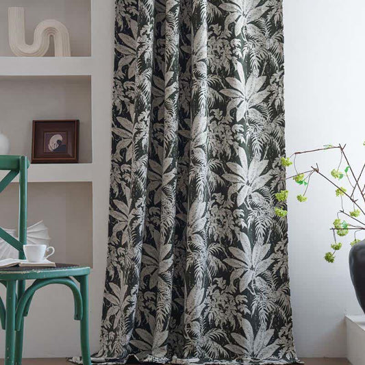 Jacquard-Vorhang mit tropischem Inselblattmuster - Stangentasche - Dunkelgrün - 140cm x 260cm - image 0