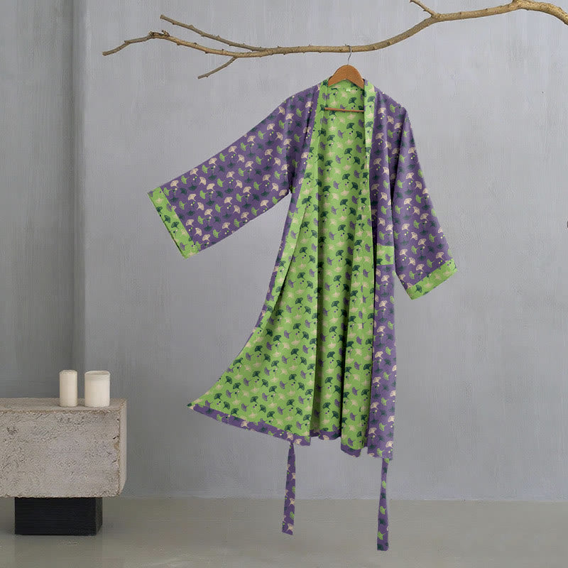 Zweifarbiger Kimono-Bademantel aus Ginkgo-Baumwollgaze - Lila & Grün - 2XL - image 23