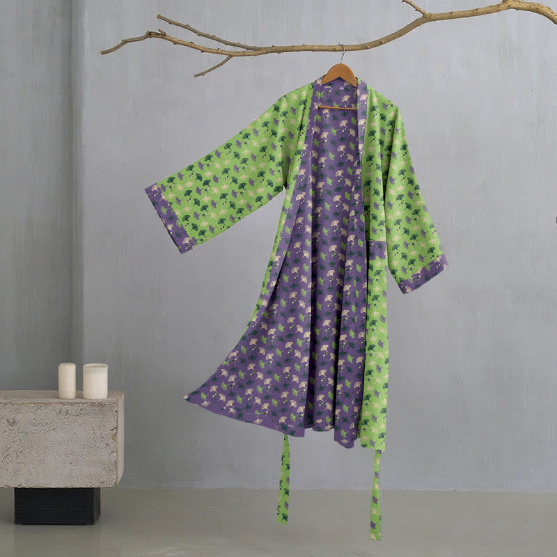 Zweifarbiger Kimono-Bademantel aus Ginkgo-Baumwollgaze - Grün & Lila - 2XL - image 25