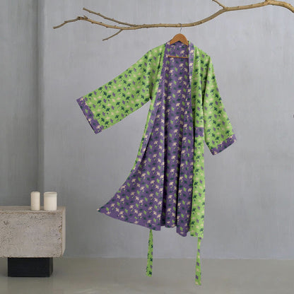 Zweifarbiger Kimono-Bademantel aus Ginkgo-Baumwollgaze - Grün & Lila - 2XL - image 25