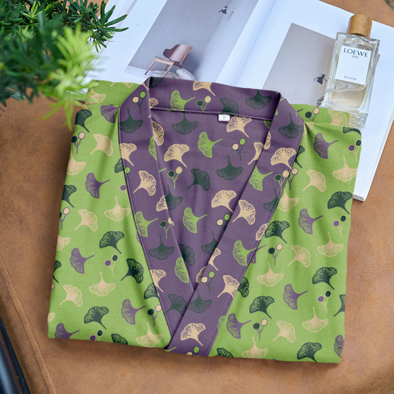 Zweifarbiger Kimono-Bademantel aus Ginkgo-Baumwollgaze - image 26