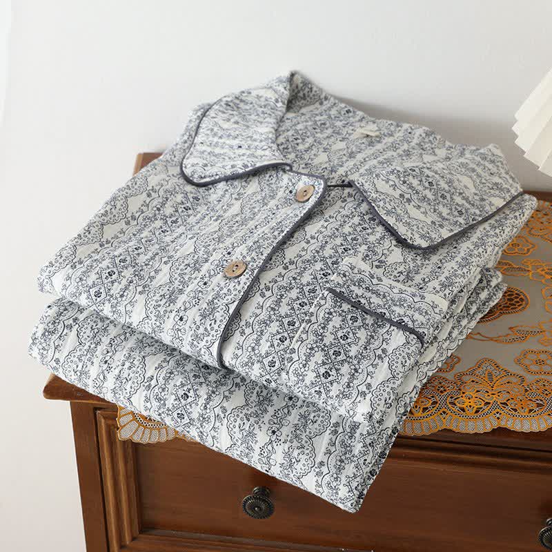 Loungewear-Set aus Baumwolle mit orientalischem Retro-Blumenmuster - image 1
