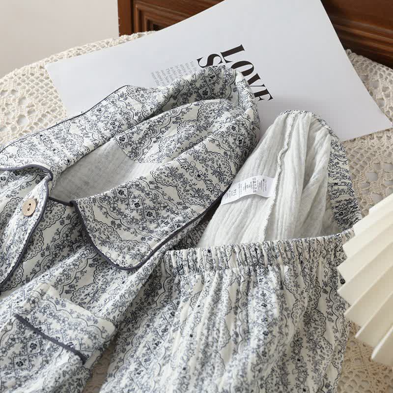 Loungewear-Set aus Baumwolle mit orientalischem Retro-Blumenmuster - image 6