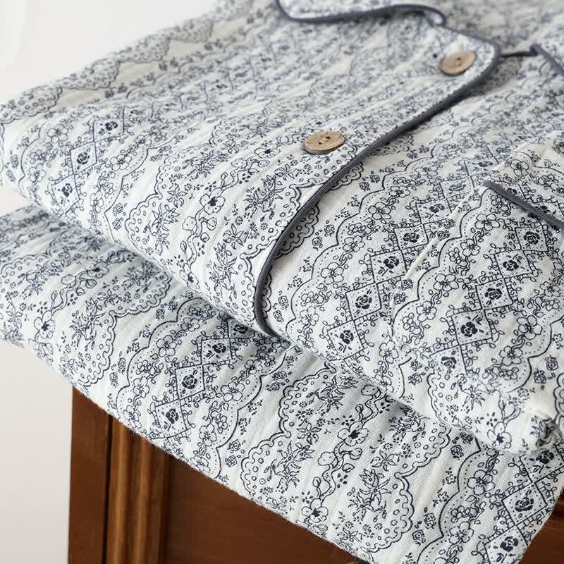 Loungewear-Set aus Baumwolle mit orientalischem Retro-Blumenmuster - image 3