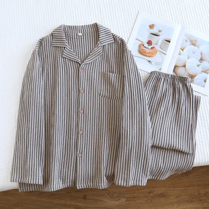 Einfaches Loungewear-Set aus reiner Baumwolle mit Streifen - XL - image 1