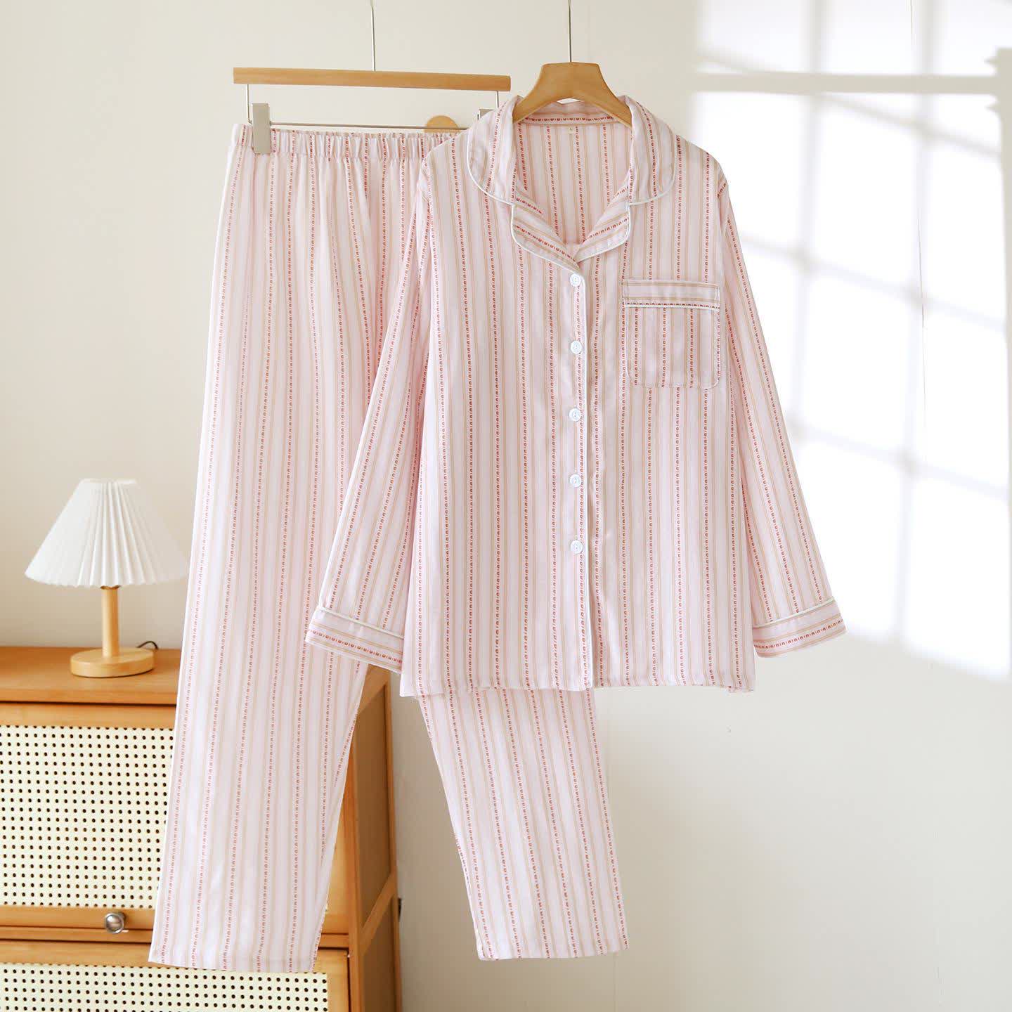 Passendes Loungewear-Set aus gestreifter Baumwollgaze - Rosa - Frauen - XXL - image 13