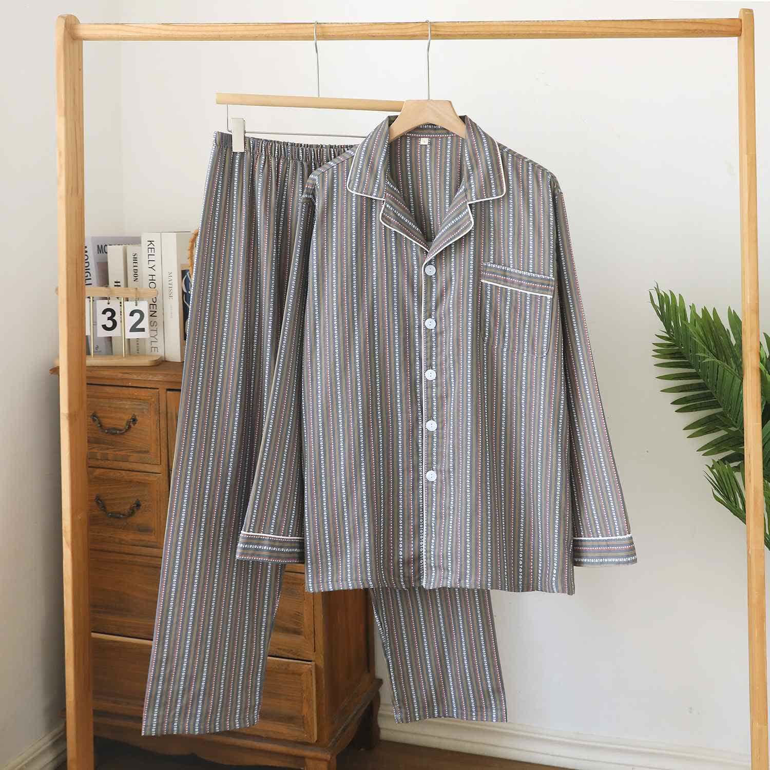Passendes Loungewear-Set aus gestreifter Baumwollgaze - Grau - Männer - XXL - image 7