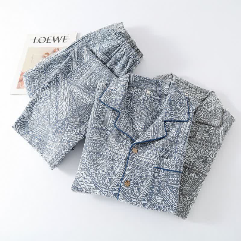 Loungewear-Set aus Baumwollgaze mit geometrischem Muster - image 1