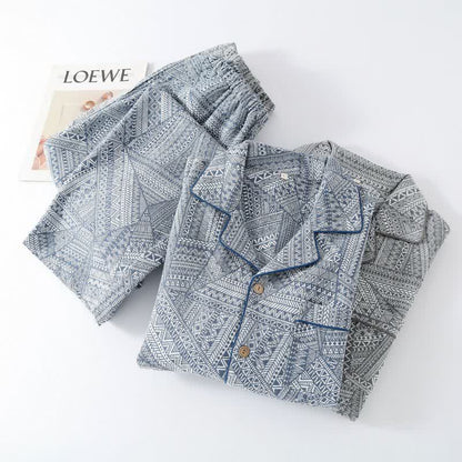 Loungewear-Set aus Baumwollgaze mit geometrischem Muster - image 1