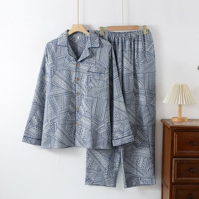 Loungewear-Set aus Baumwollgaze mit geometrischem Muster - Königsblau - XXL - image 4