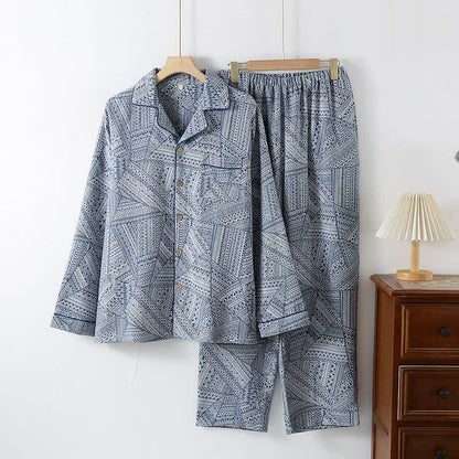 Loungewear-Set aus Baumwollgaze mit geometrischem Muster - Königsblau - XXL - image 4