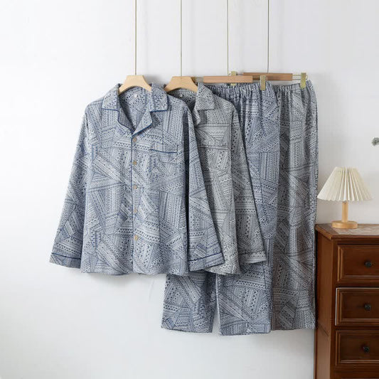 Loungewear-Set aus Baumwollgaze mit geometrischem Muster - image 0