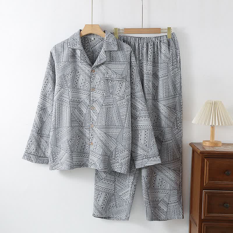 Loungewear-Set aus Baumwollgaze mit geometrischem Muster - Grau - XXL - image 3