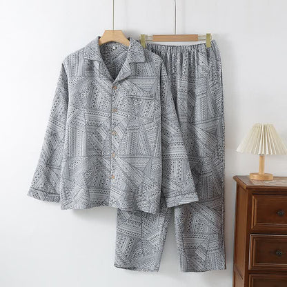 Loungewear-Set aus Baumwollgaze mit geometrischem Muster - Grau - XXL - image 3