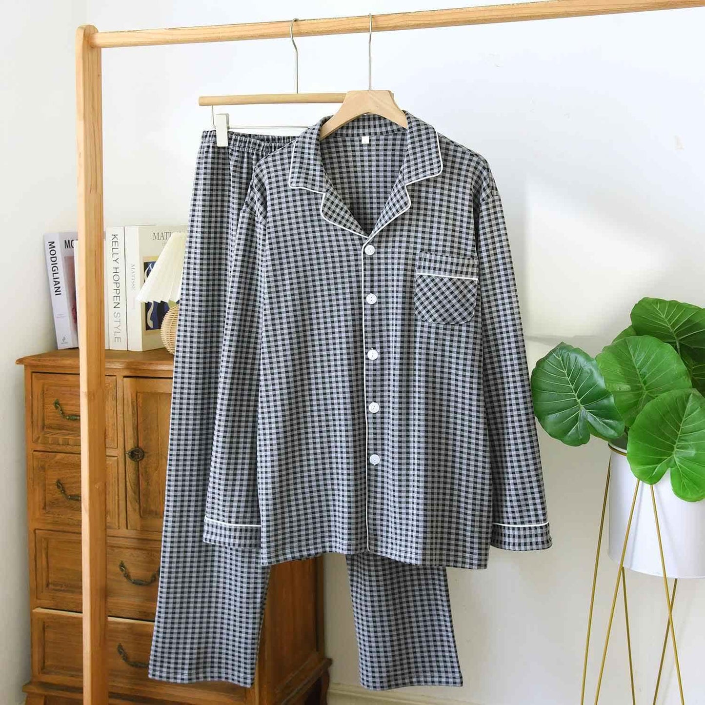 Klassisches kariertes Unisex-Loungewear-Set - Grau - XL - image 5