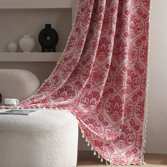 Jacquard-Vorhang im Ethno-Stil mit Retro-Muster - Stangentasche - Rot - 150cm x 260cm - image 0