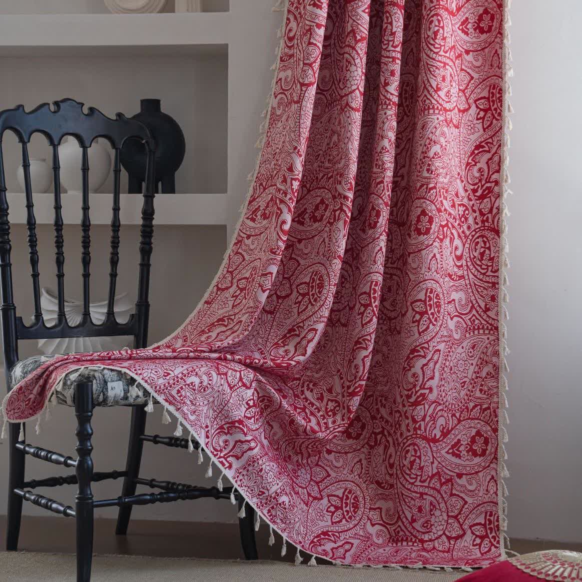 Jacquard-Vorhang im Ethno-Stil mit Paisley-Muster - Stangentasche - Rot - 150cm x 260cm - image 0