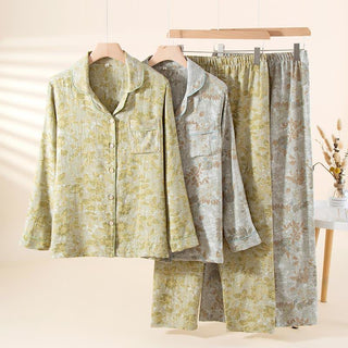 Loungewear-Set aus Baumwollgaze mit pastellfarbenem Blattmuster - image 0
