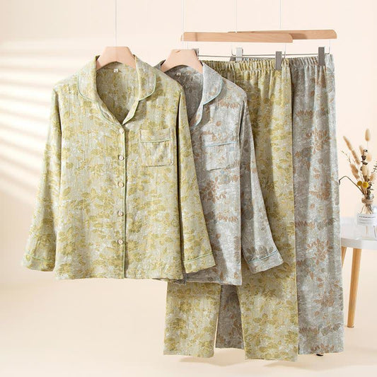 Loungewear-Set aus Baumwollgaze mit pastoralen Blättern - image 0