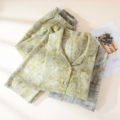Loungewear-Set aus Baumwollgaze mit pastoralen Blättern - image 1