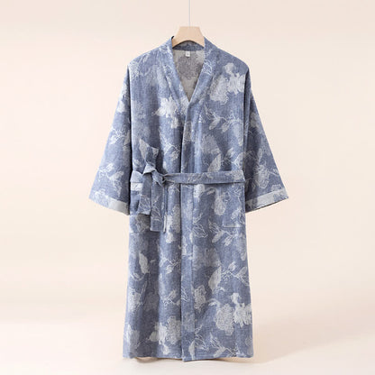 Kimono-Bademantel aus Baumwollleinen mit Blumenmuster - Dunkelblau - Einheitsgröße - image 2