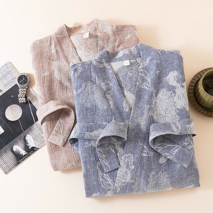Kimono-Bademantel aus Baumwollleinen mit Blumenmuster - image 1