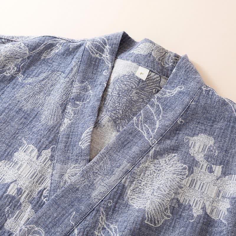 Kimono-Bademantel aus Baumwollleinen mit Blumenmuster - image 3