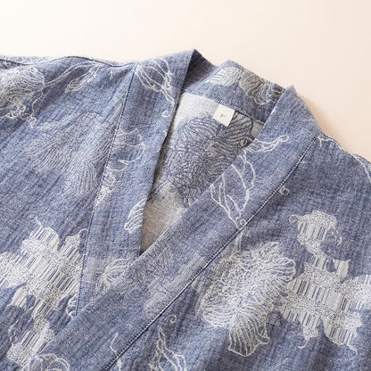 Kimono-Bademantel aus Baumwollleinen mit Blumenmuster - image 3